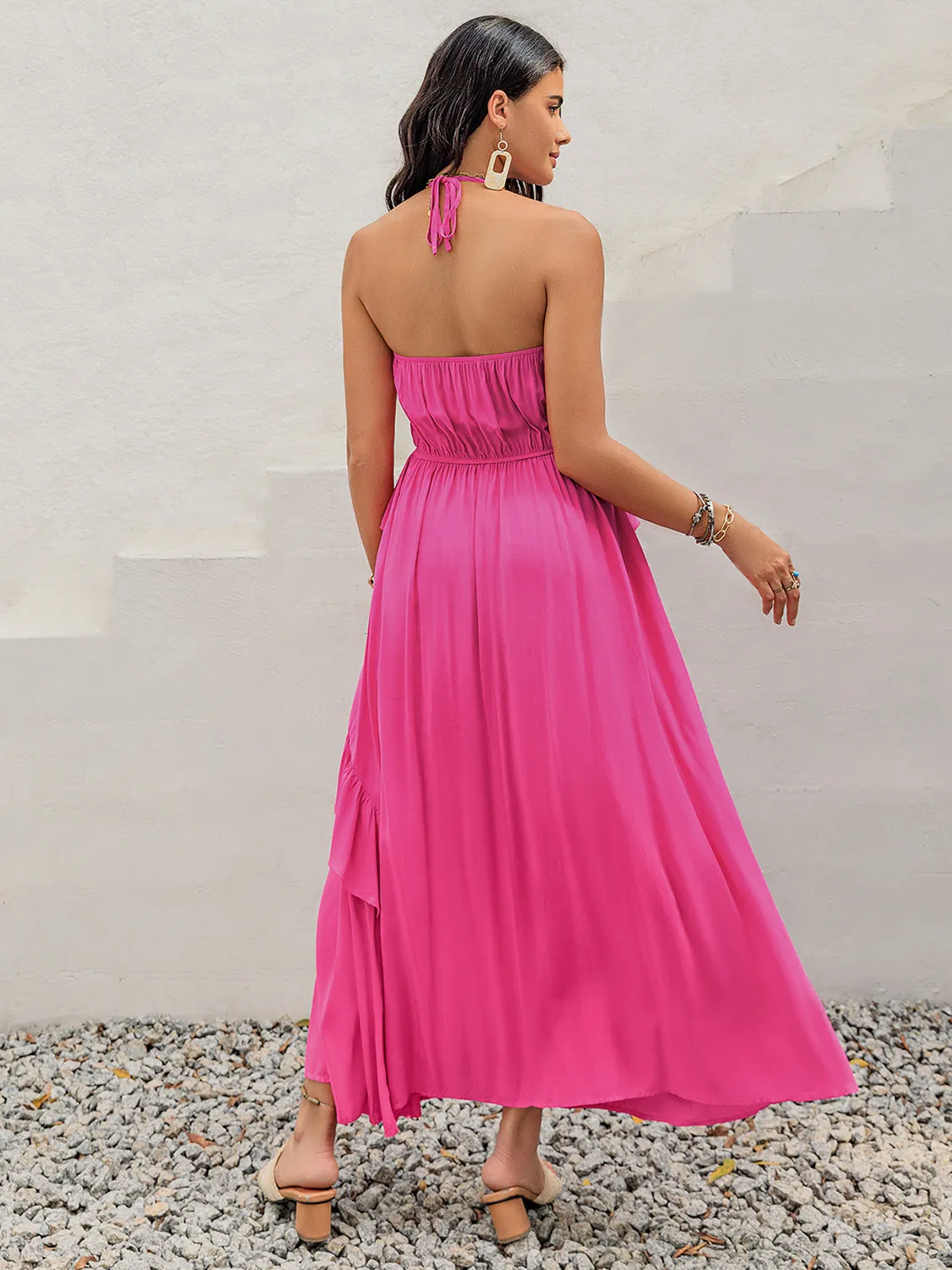 Ruffled Hot Pink Maxi Beach Dress