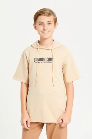 Senior Boys Beige Hooded T-Shirt