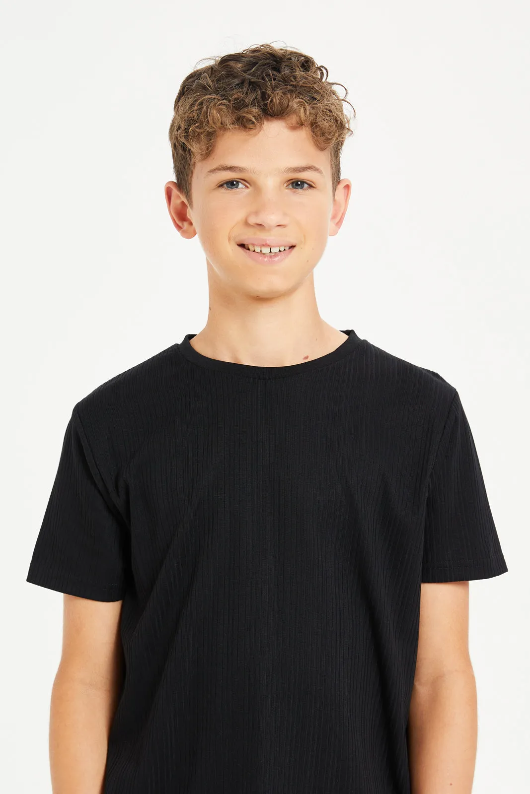 Senior Boys Black Ribbed T-Shirt