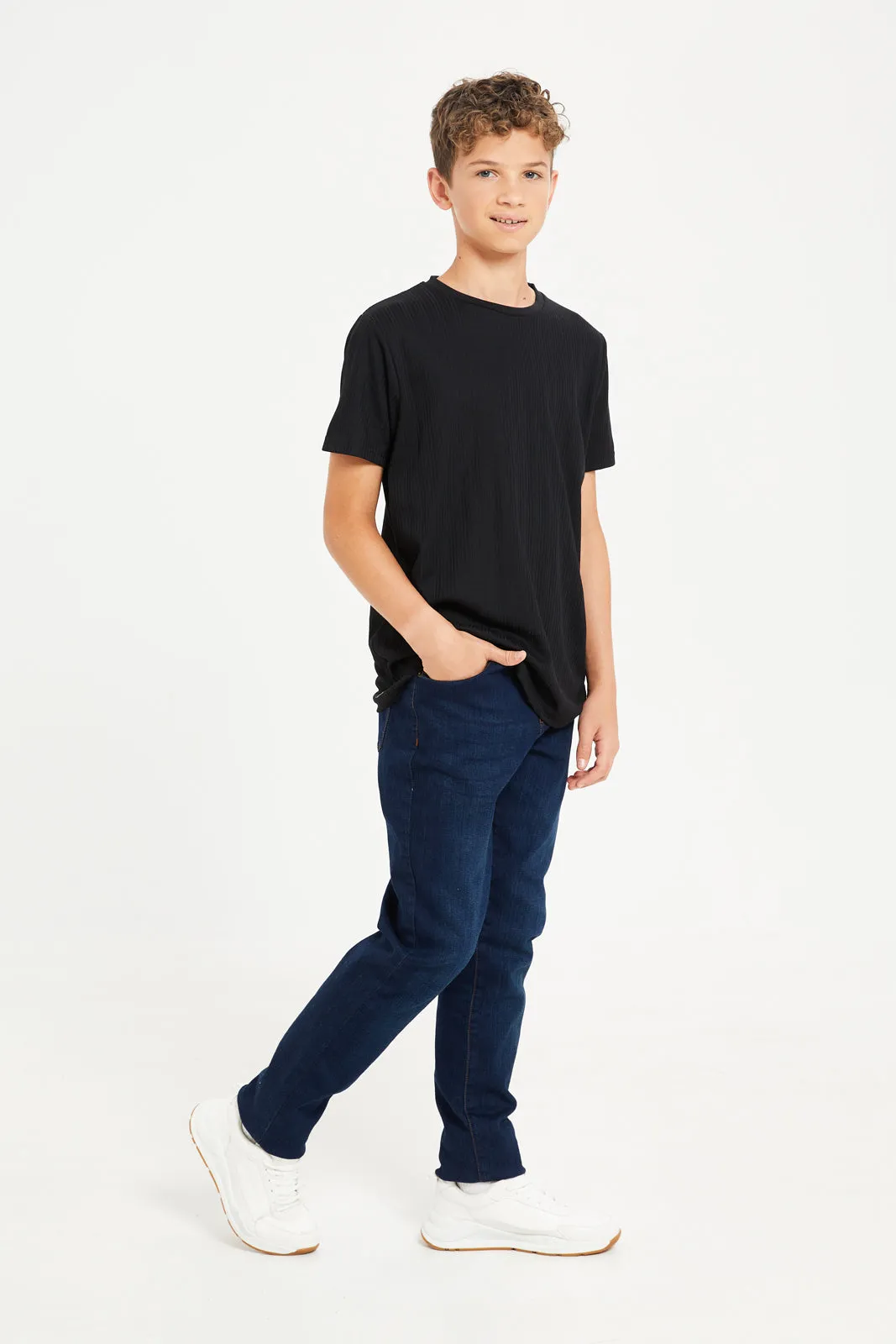 Senior Boys Black Ribbed T-Shirt