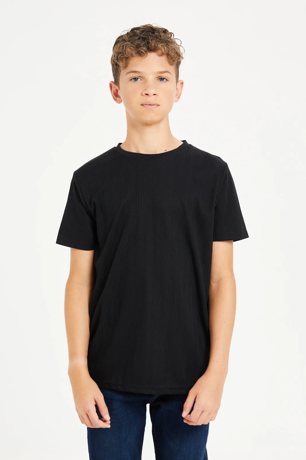 Senior Boys Black Ribbed T-Shirt