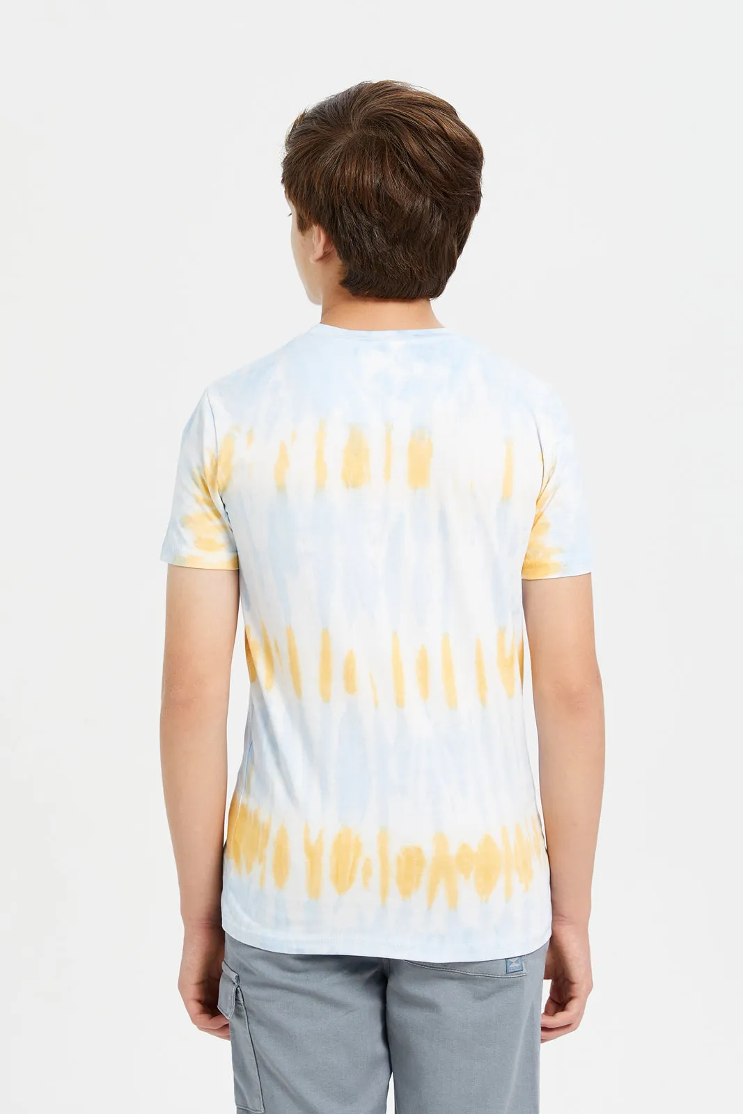 Senior Boys Blue Embroidered Tie Dye T-Shirt