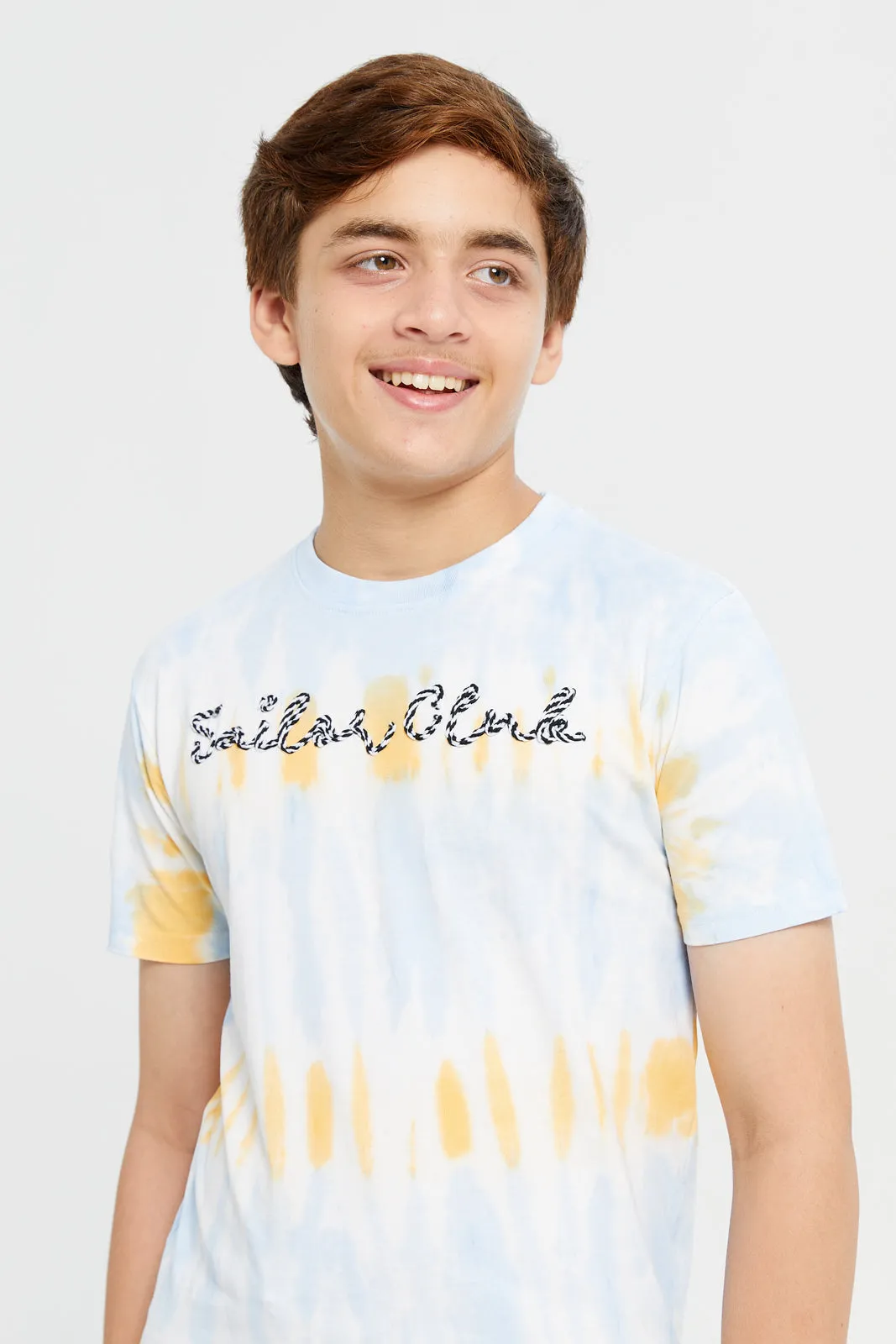 Senior Boys Blue Embroidered Tie Dye T-Shirt