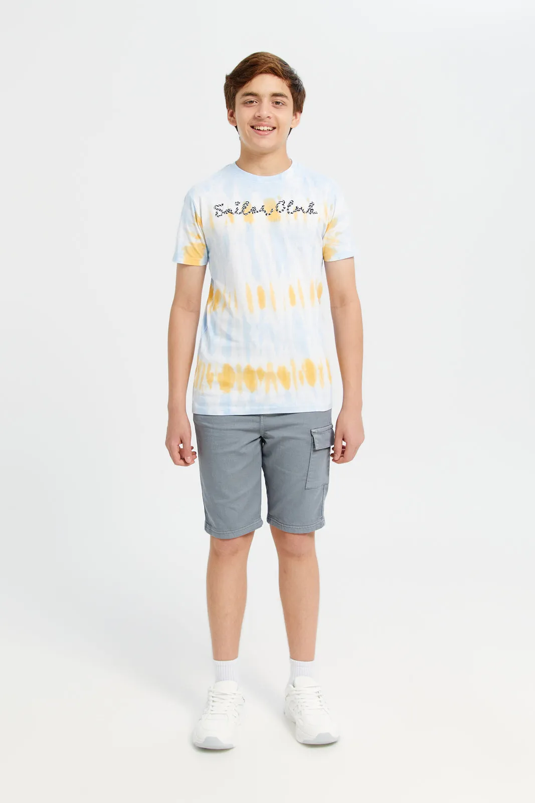 Senior Boys Blue Embroidered Tie Dye T-Shirt