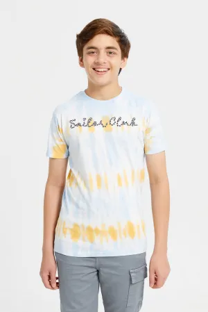 Senior Boys Blue Embroidered Tie Dye T-Shirt