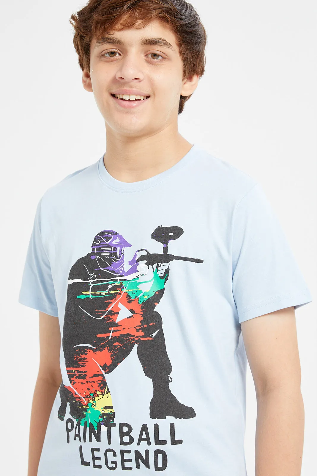 Senior Boys Blue Paintball Print T-Shirt