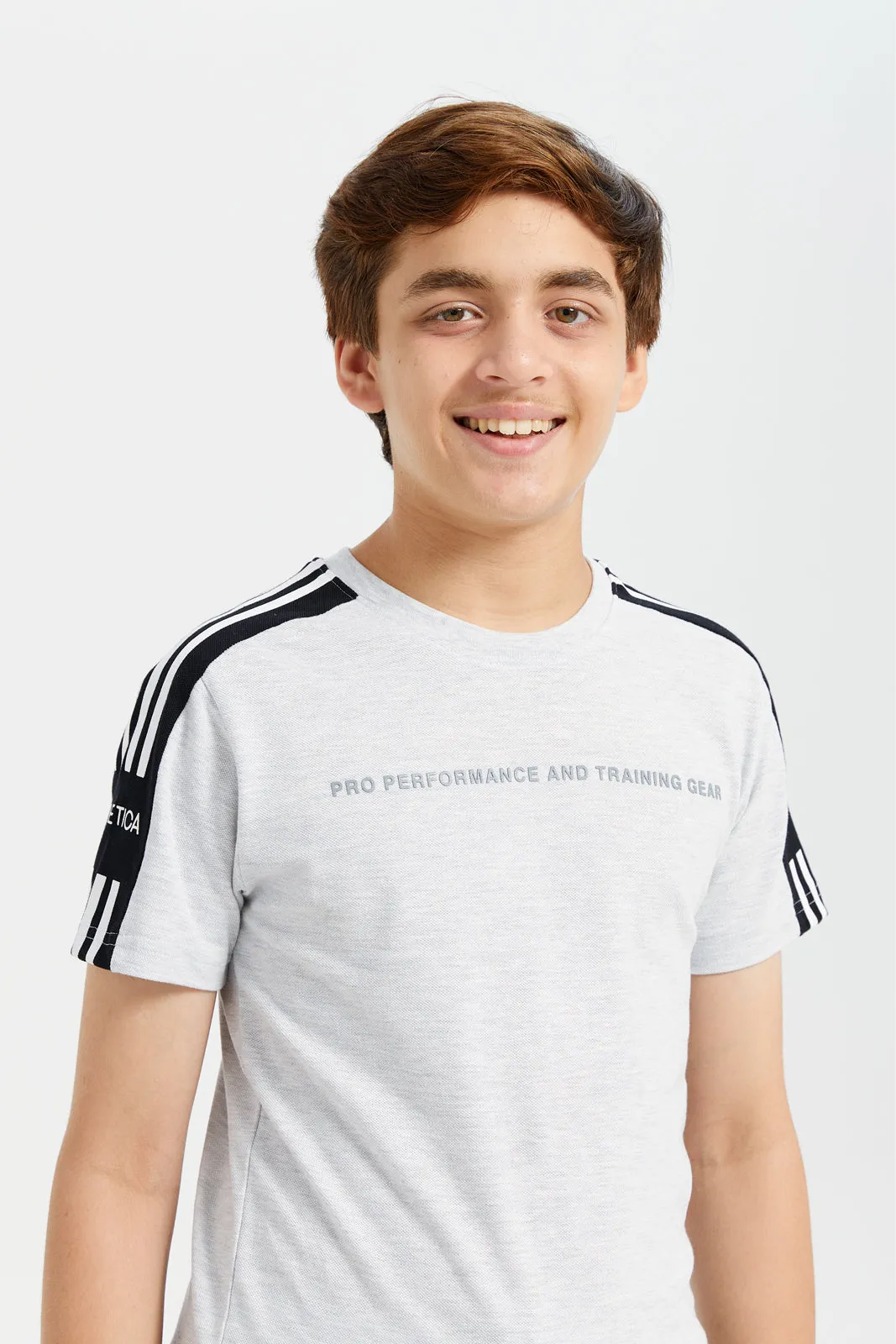 Senior Boys Grey Embellished T-Shirt