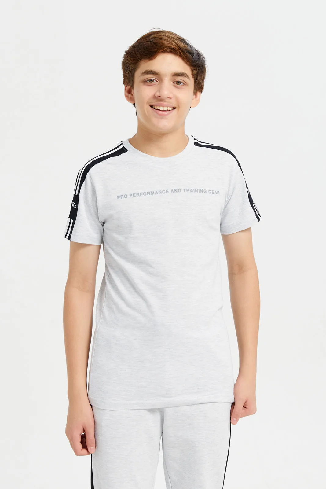 Senior Boys Grey Embellished T-Shirt