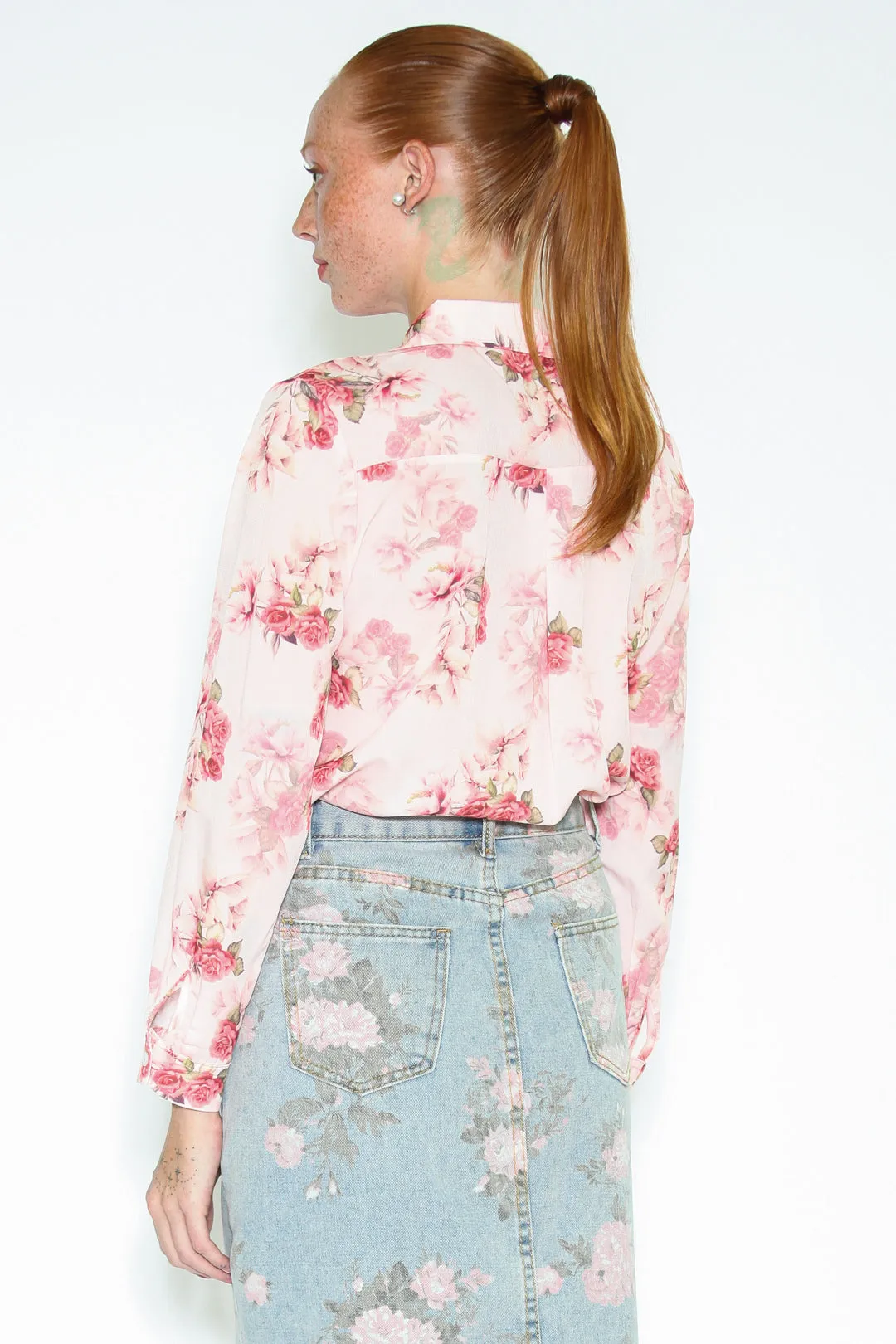 Silk Printed Pink Floral Shirt