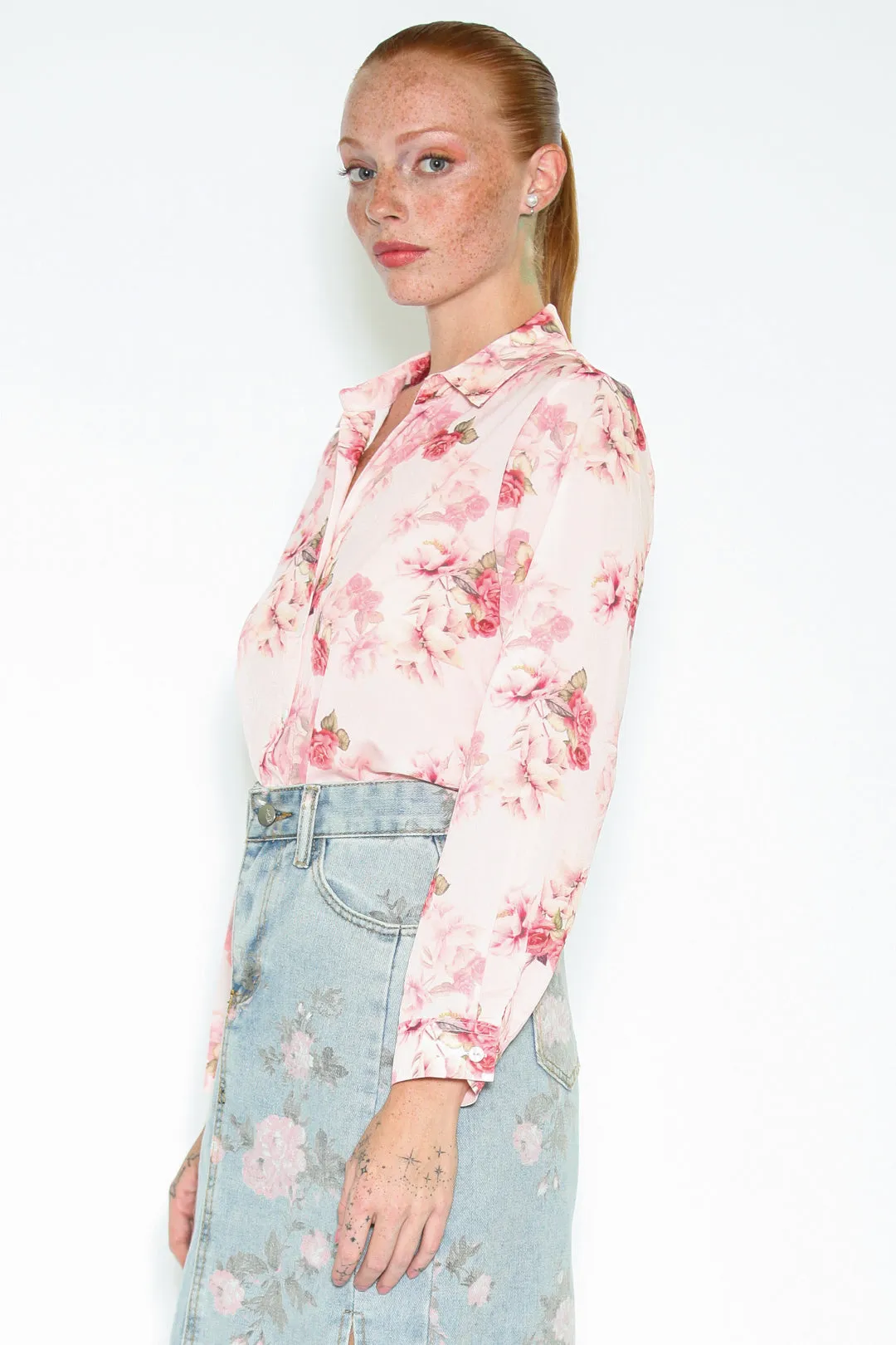 Silk Printed Pink Floral Shirt