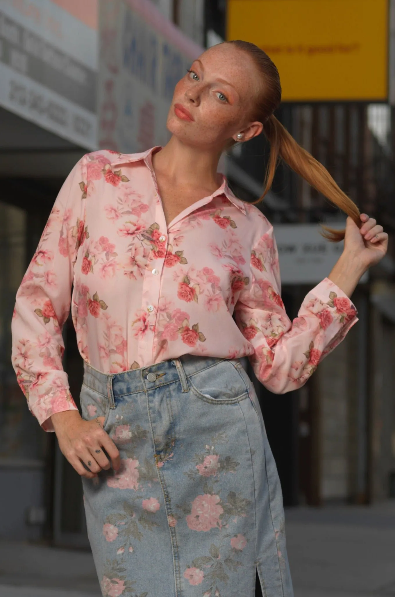 Silk Printed Pink Floral Shirt