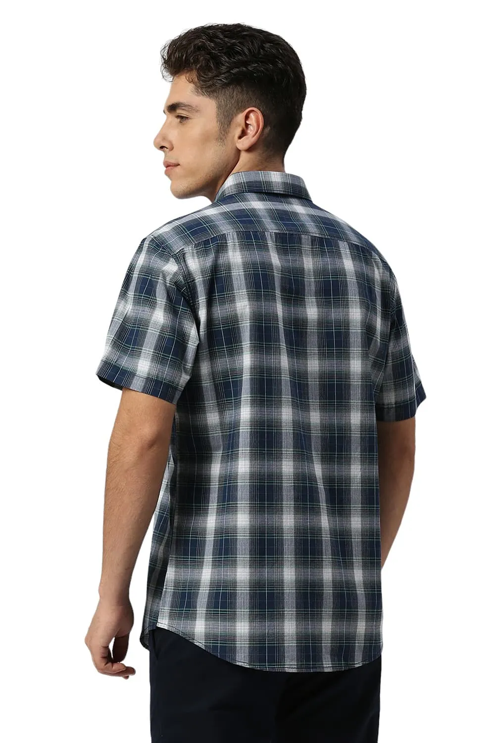 Slim Fit Cotton Fil-a-Fil Checks Halfsleeves Shirt