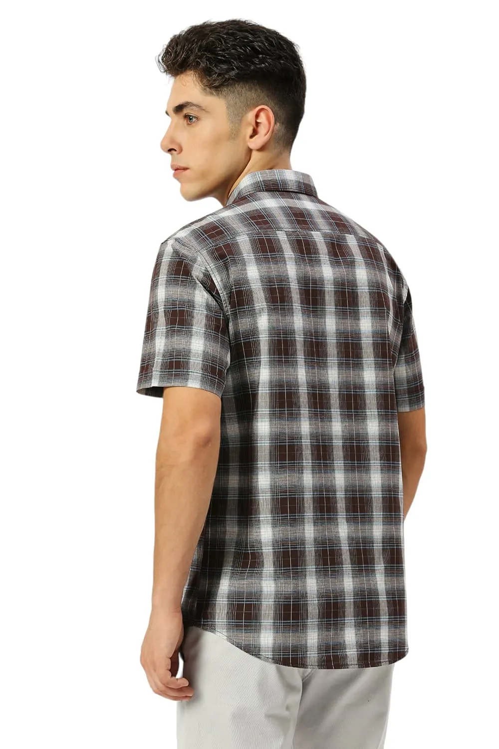 Slim Fit Cotton Fil-a-Fil Checks Halfsleeves Shirt