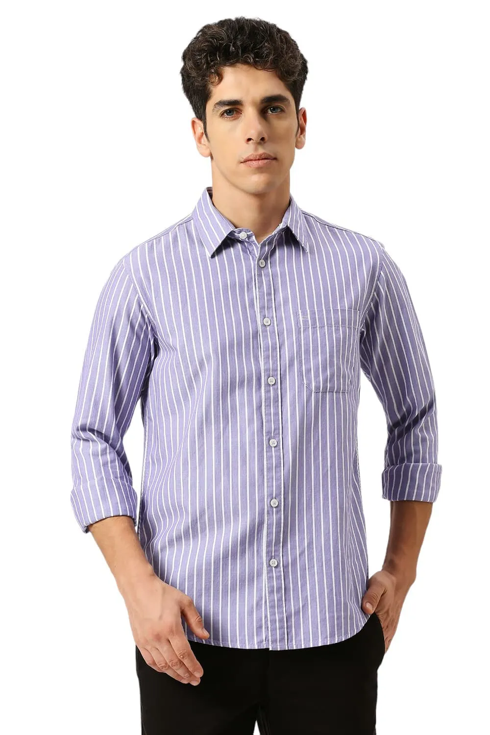 Slim Fit Cotton Herringbone Stripe Shirt