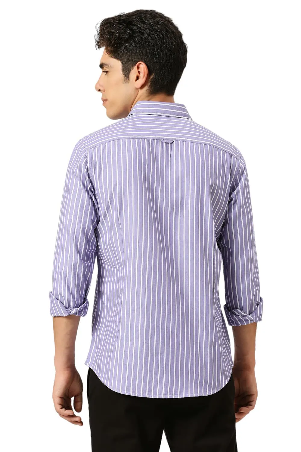 Slim Fit Cotton Herringbone Stripe Shirt