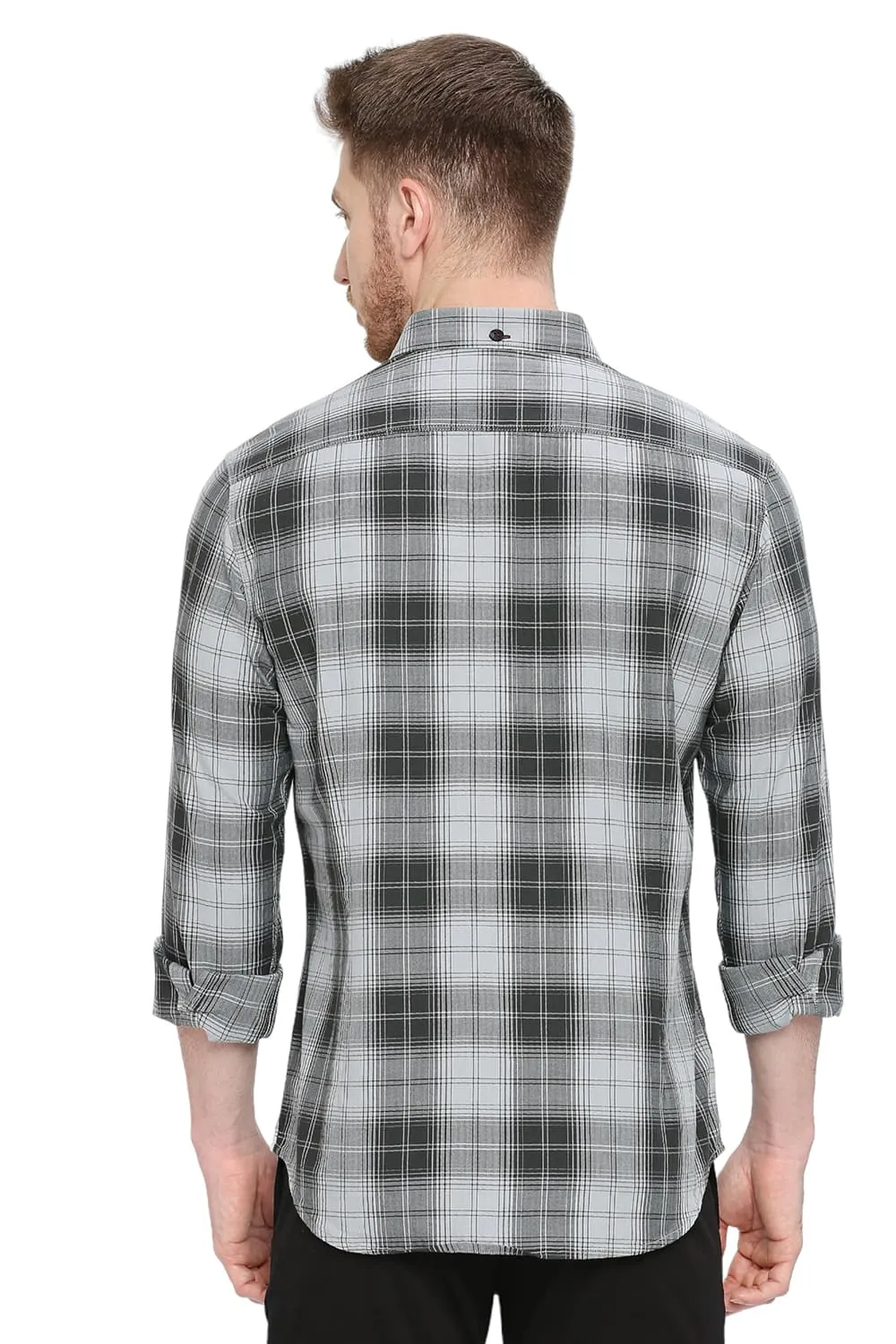 Slim Fit Cotton Herringbone Twill Checks Shirt