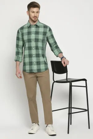 Slim Fit Cotton Herringbone Twill Checks Shirt