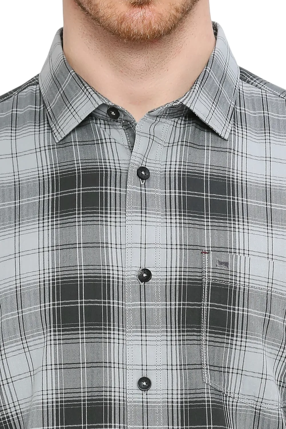 Slim Fit Cotton Herringbone Twill Checks Shirt