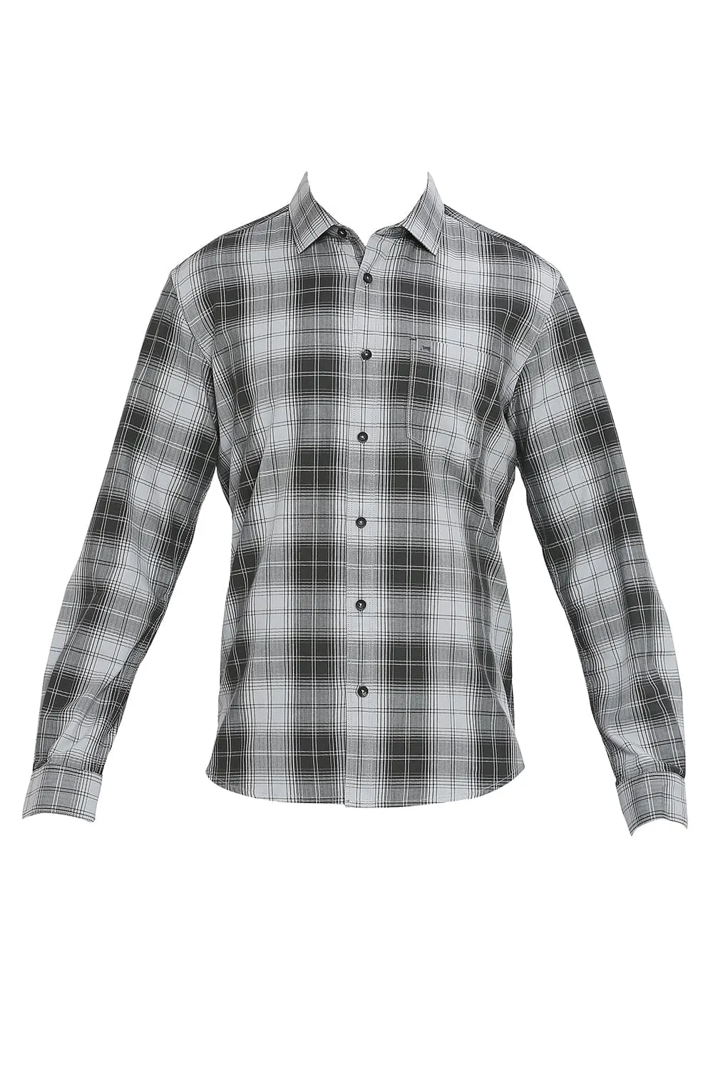 Slim Fit Cotton Herringbone Twill Checks Shirt