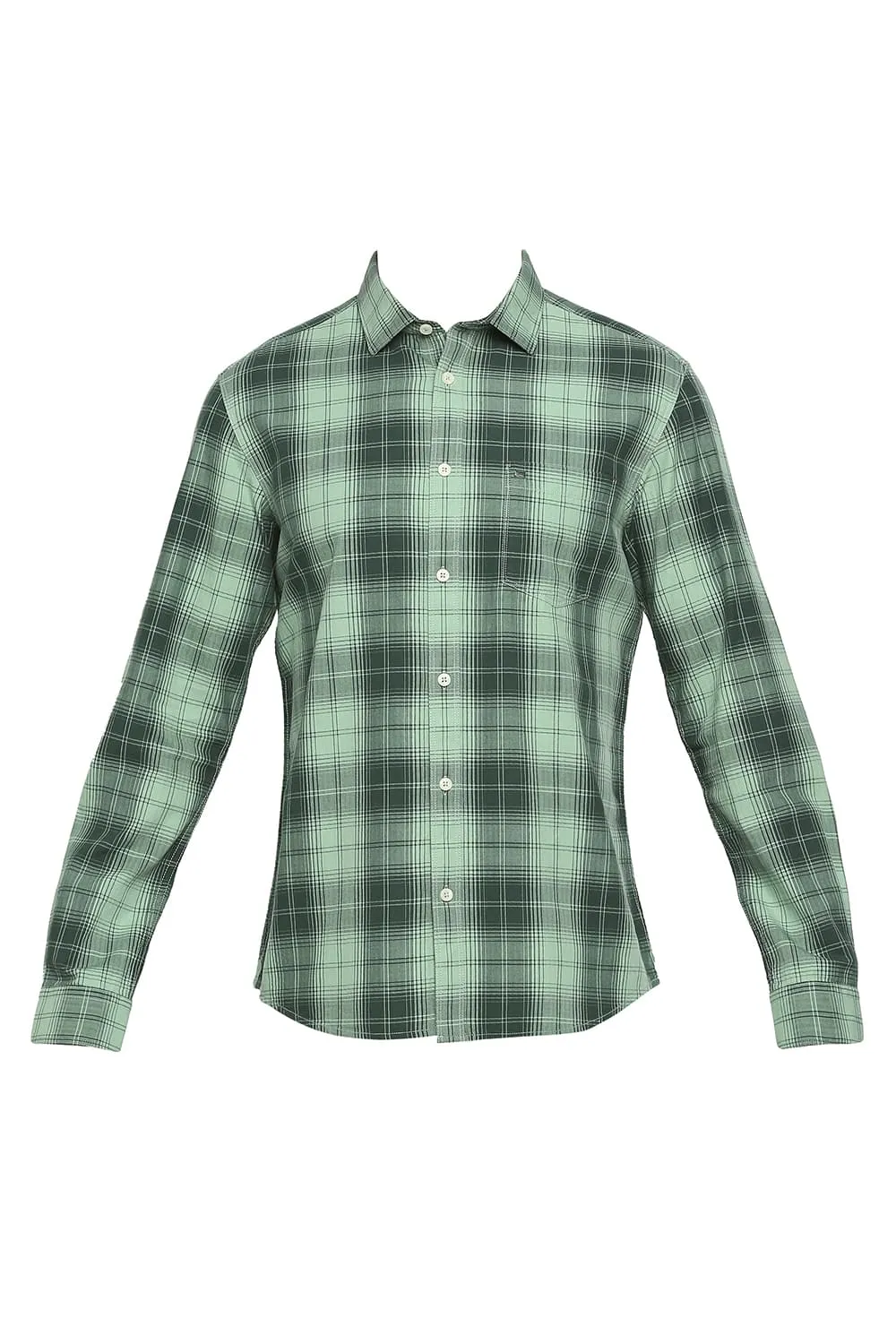 Slim Fit Cotton Herringbone Twill Checks Shirt