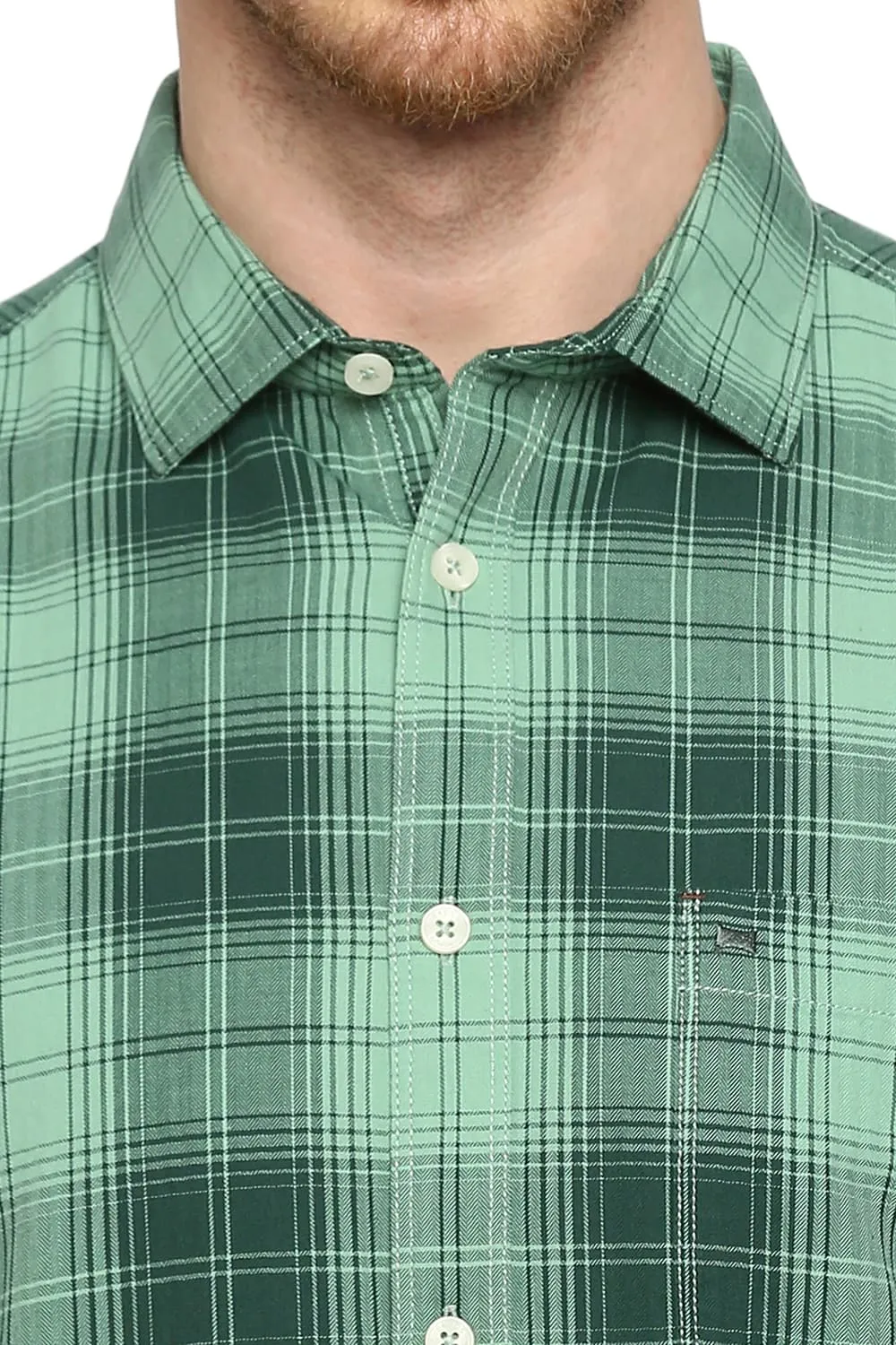 Slim Fit Cotton Herringbone Twill Checks Shirt