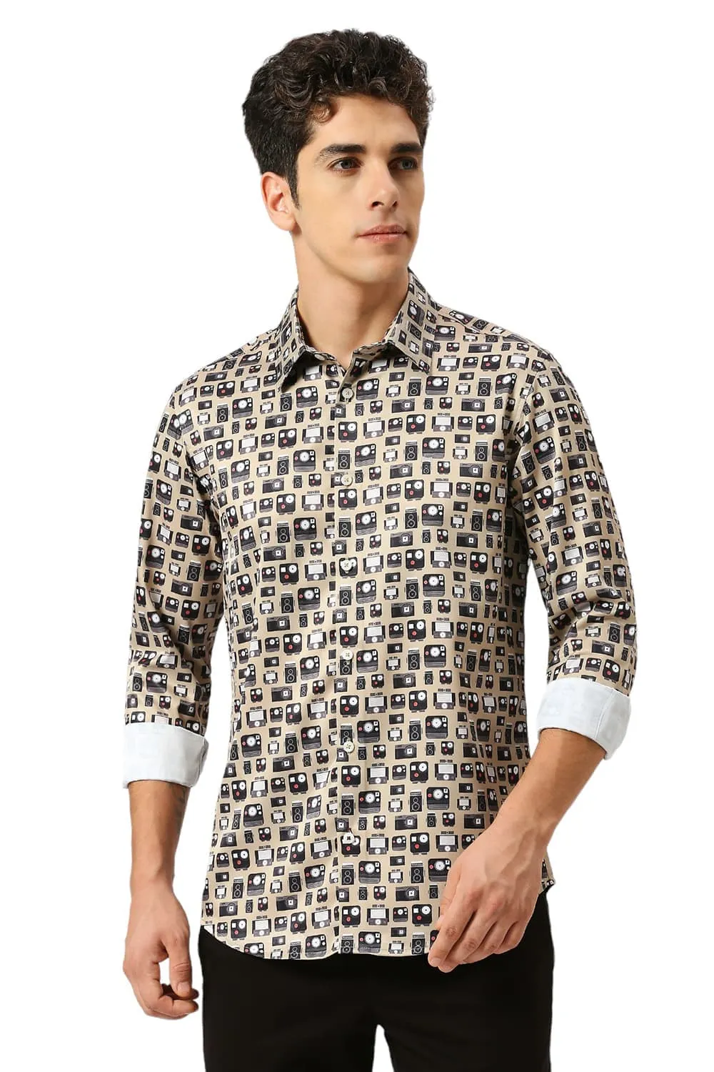 Slim Fit Polyester Stretch Twill Printed Shirt