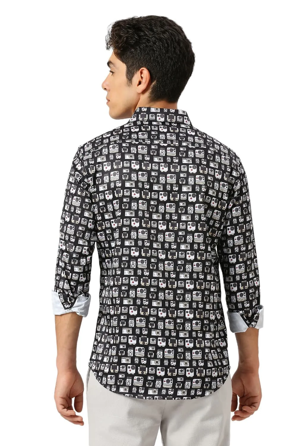 Slim Fit Polyester Stretch Twill Printed Shirt