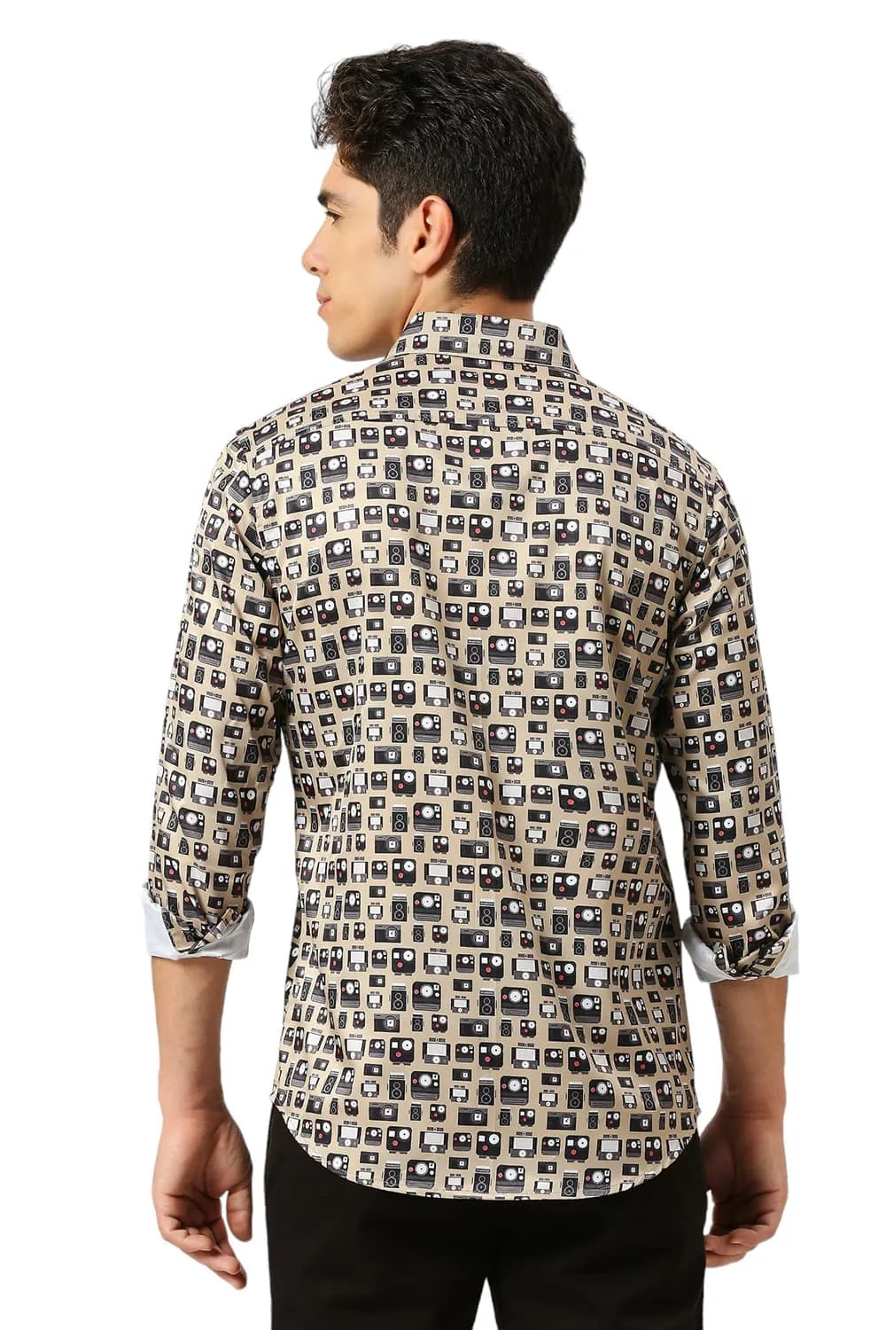 Slim Fit Polyester Stretch Twill Printed Shirt