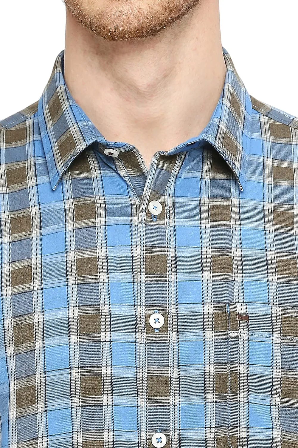 Slim Fit Polyester Viscose Checks Halfsleeves Shirt