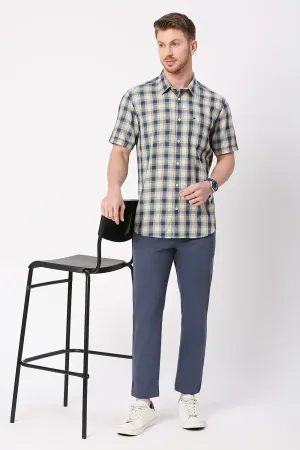 Slim Fit Polyester Viscose Checks Halfsleeves Shirt