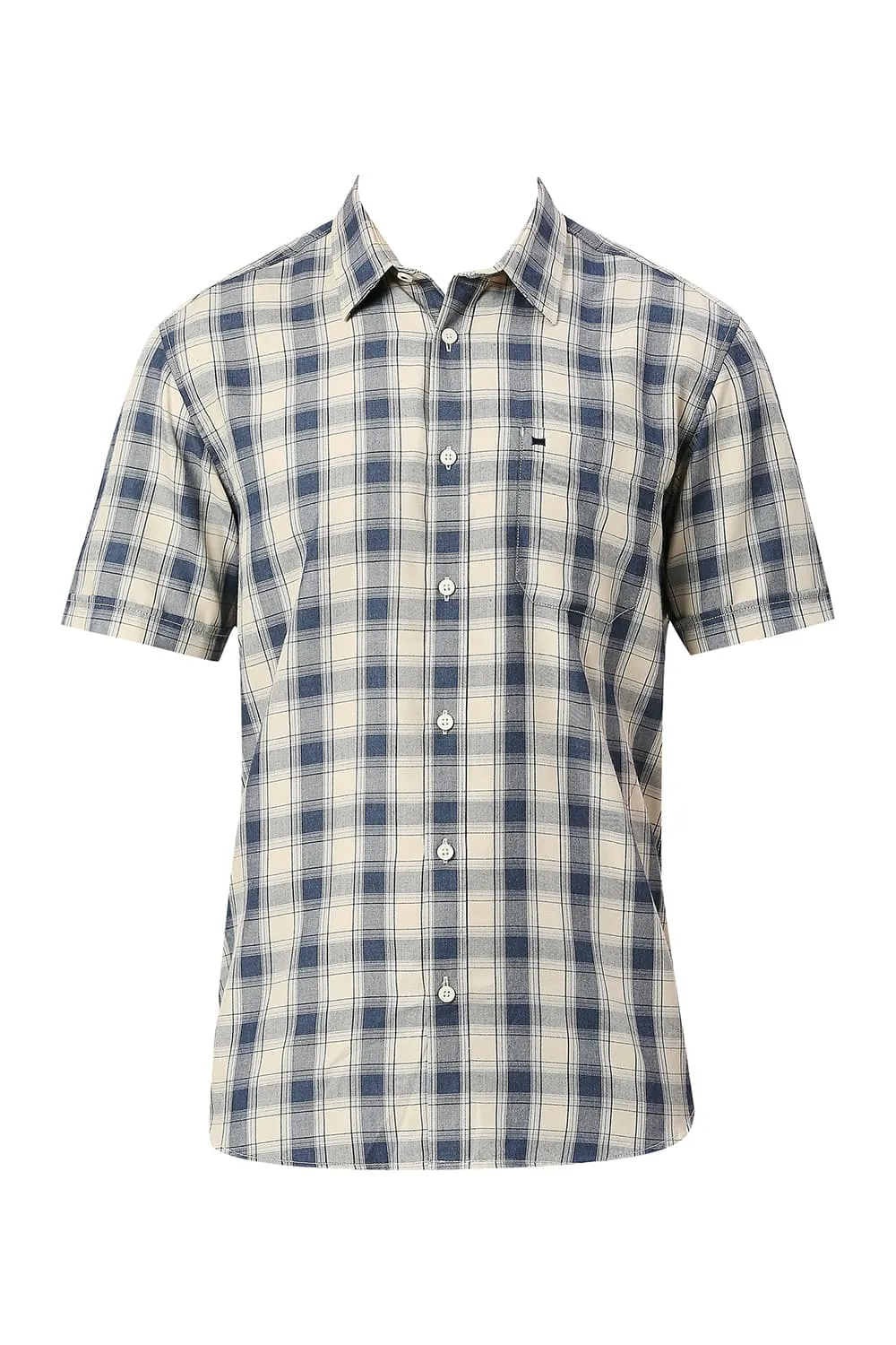 Slim Fit Polyester Viscose Checks Halfsleeves Shirt