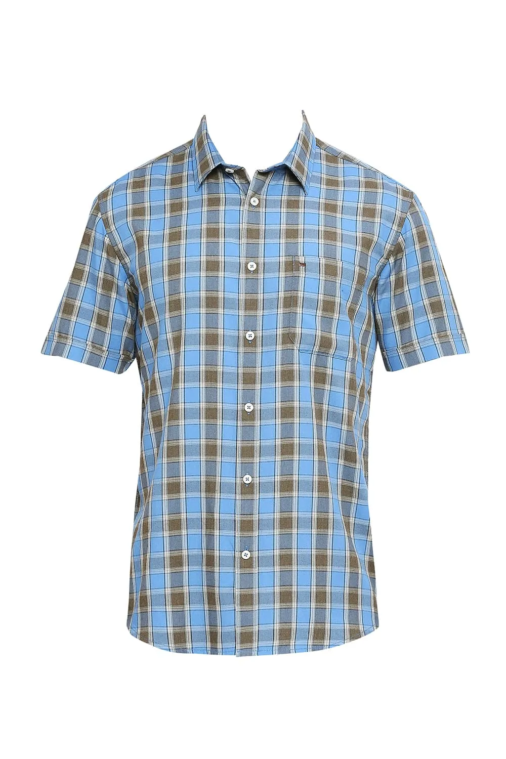 Slim Fit Polyester Viscose Checks Halfsleeves Shirt