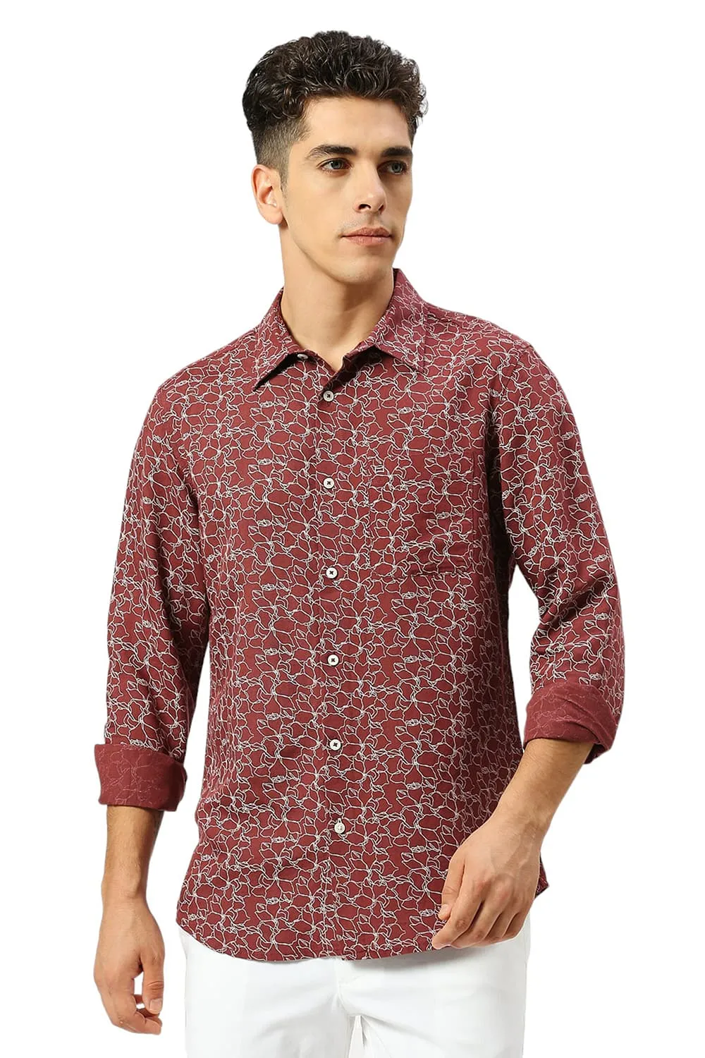 Slim Fit Viscose Linen Printed Shirt