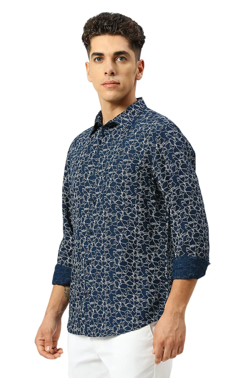 Slim Fit Viscose Linen Printed Shirt