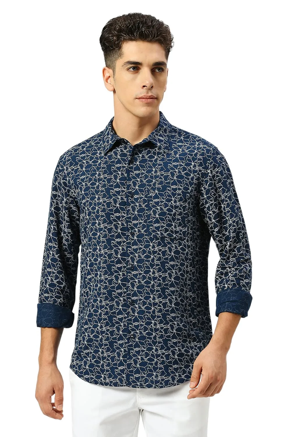 Slim Fit Viscose Linen Printed Shirt