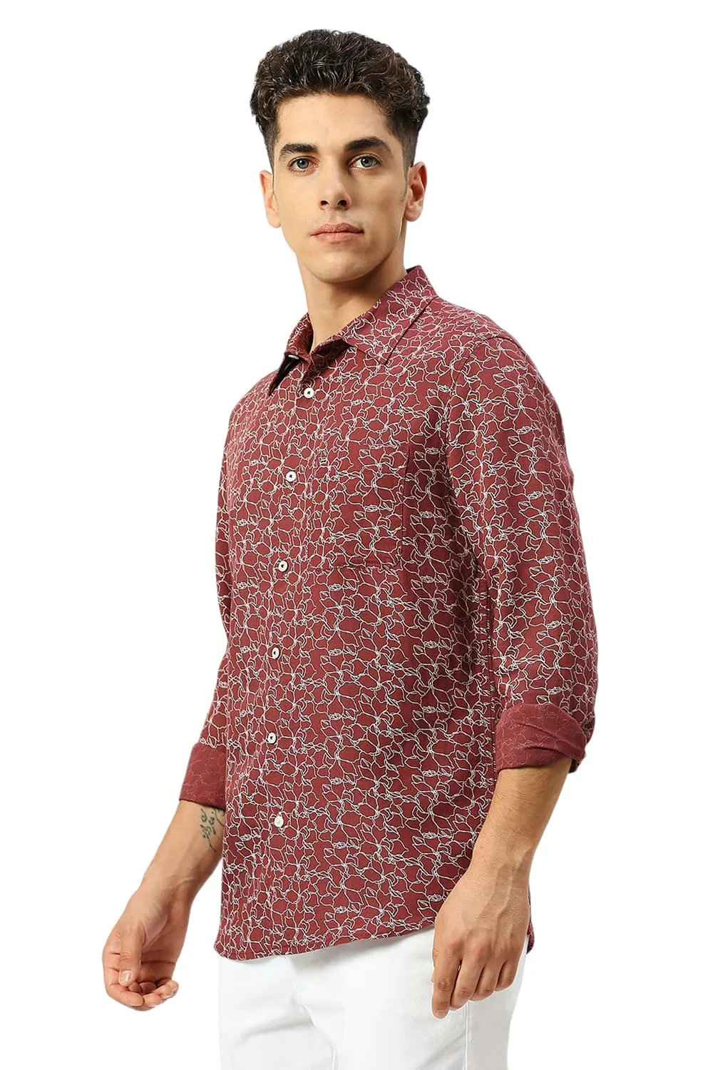 Slim Fit Viscose Linen Printed Shirt