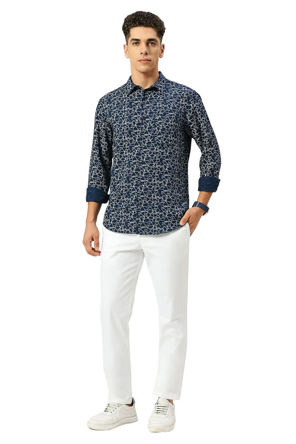 Slim Fit Viscose Linen Printed Shirt