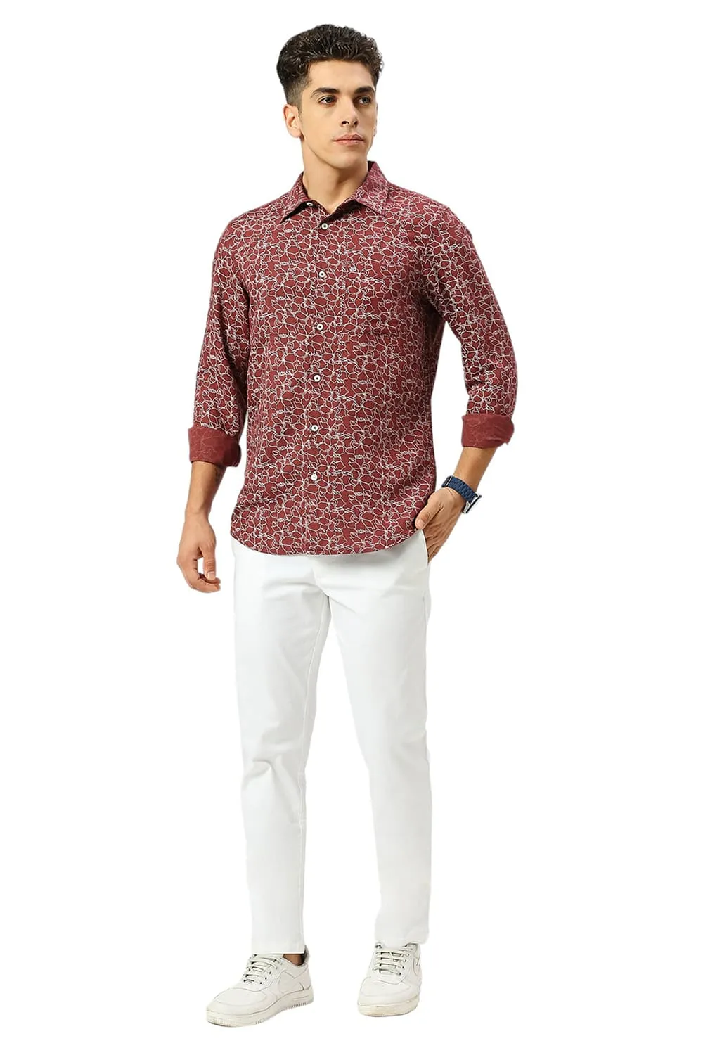 Slim Fit Viscose Linen Printed Shirt