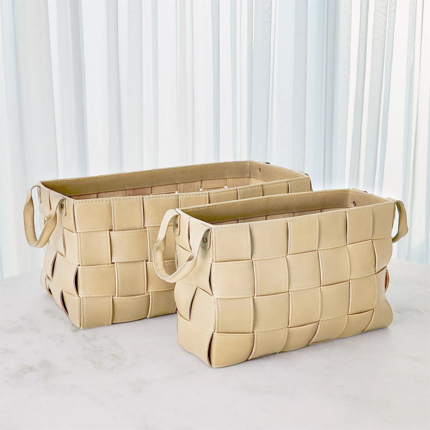 Soft Woven Leather Basket - Beige - 2 sizes