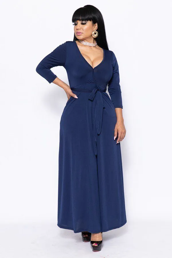 Solid, V-neck Maxi Dress