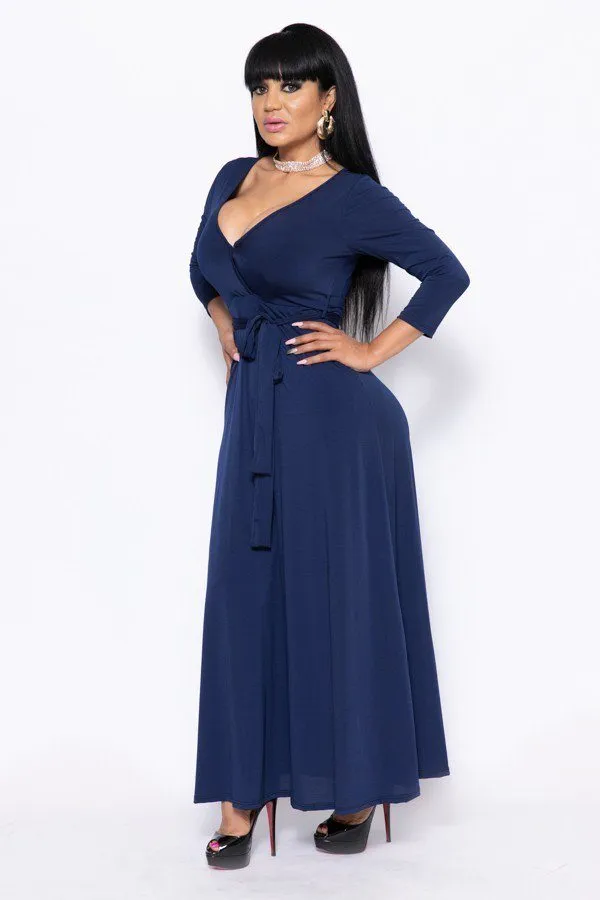 Solid, V-neck Maxi Dress