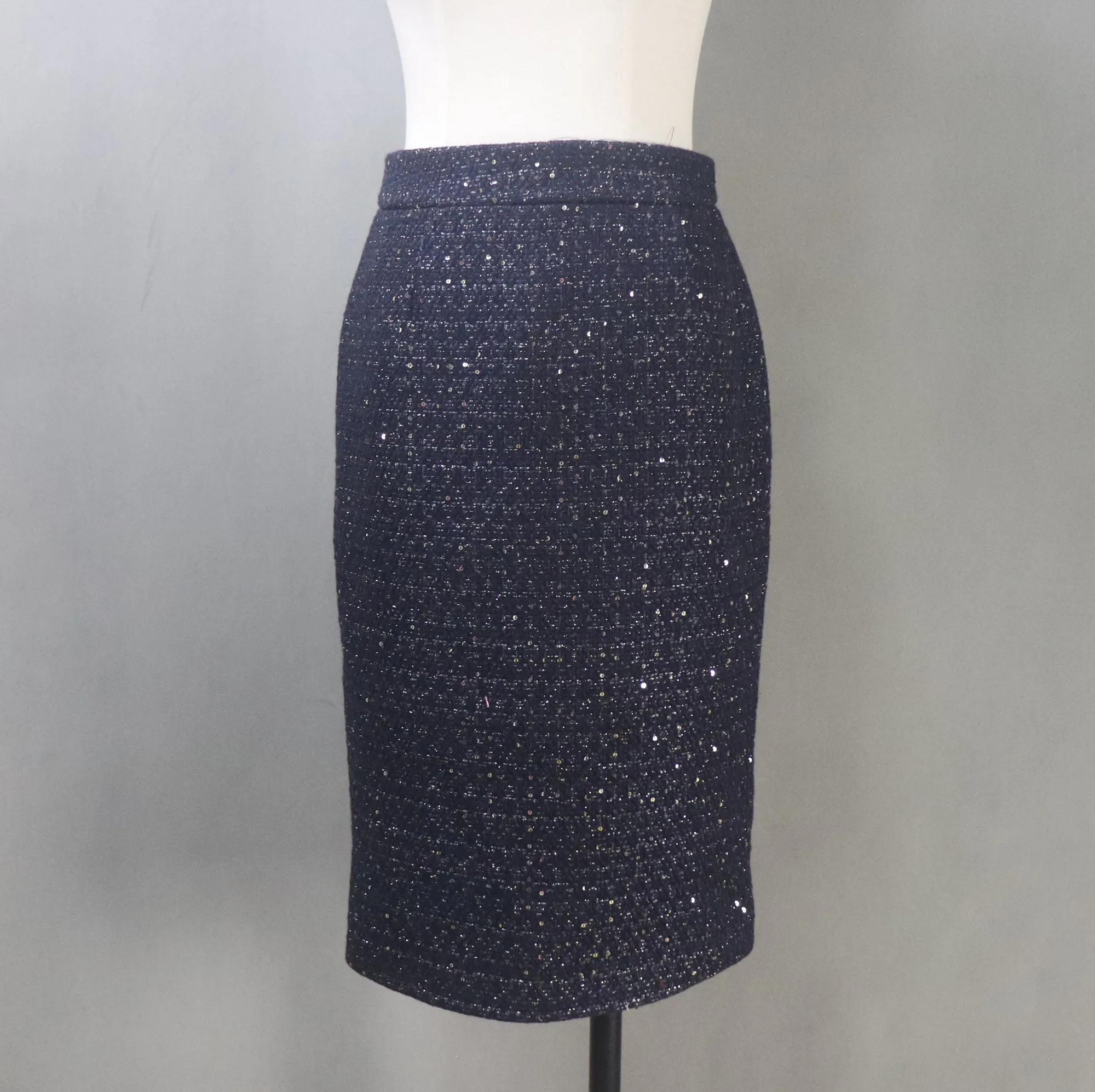 Sparkling Navy Tweed Skirt Suit with Sequins