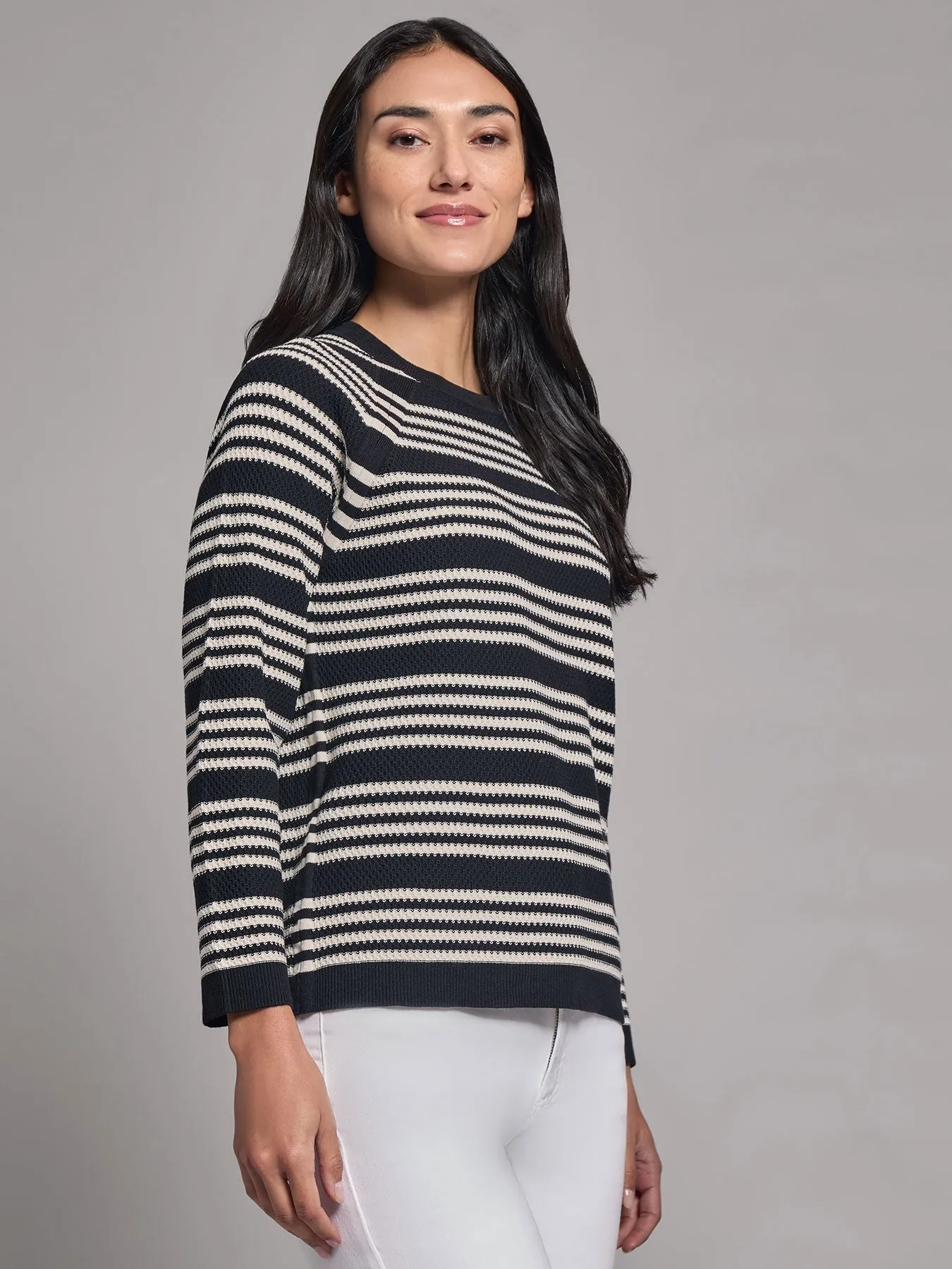 Stripe Crew Neck Raglan Sweater