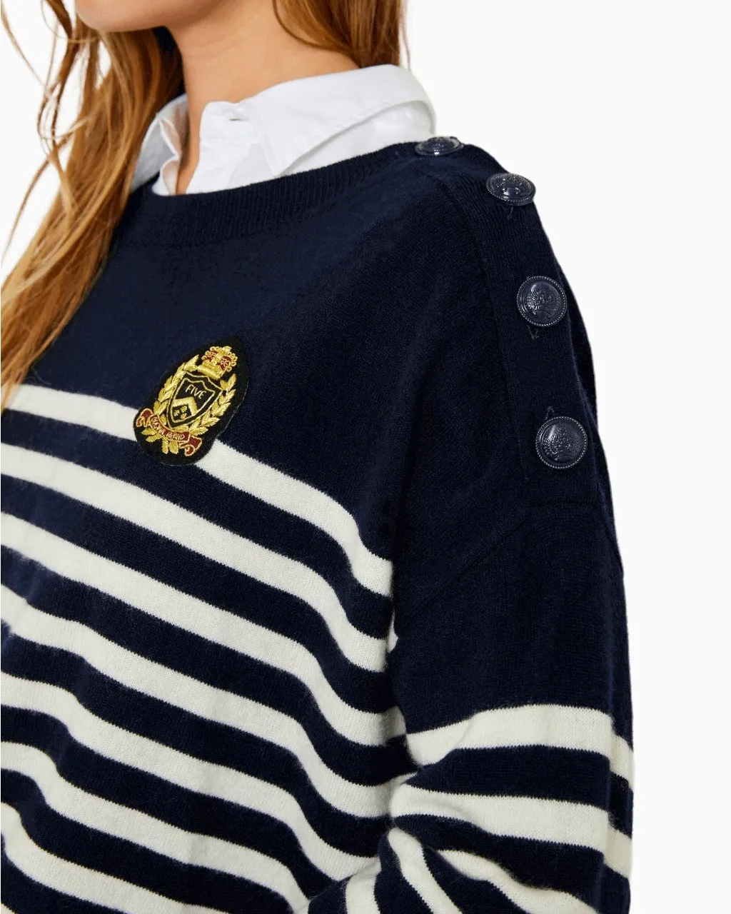 Striped Cashmere Sweater | Navy Blue