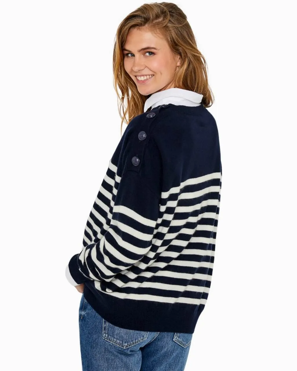 Striped Cashmere Sweater | Navy Blue