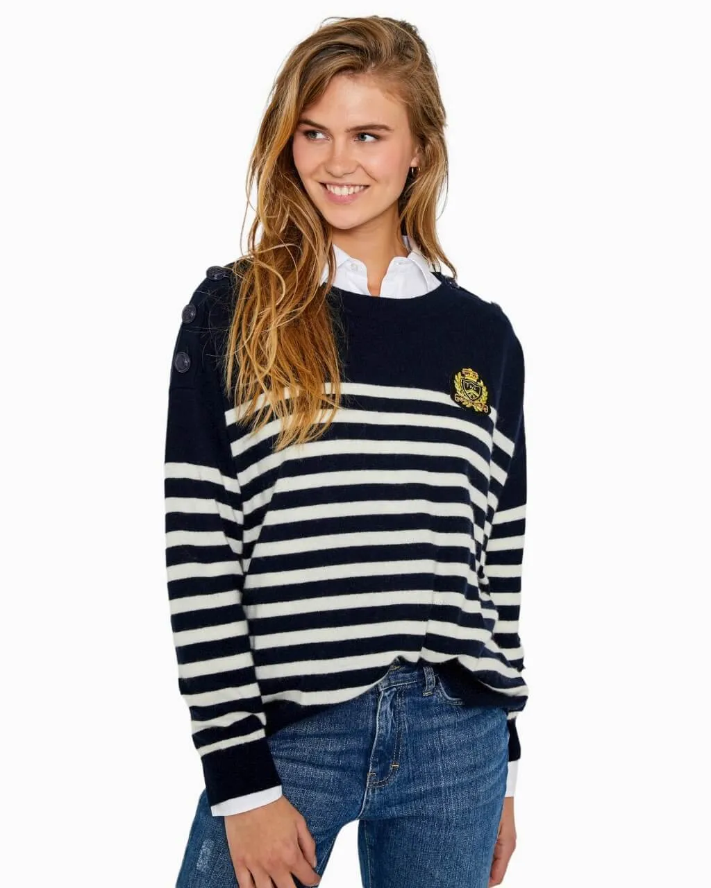 Striped Cashmere Sweater | Navy Blue