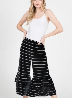 Striped Ruffle Pants (Black)