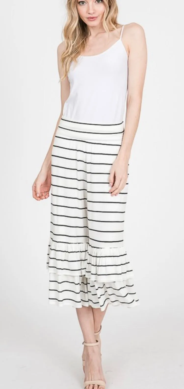 Striped Ruffle Pants (Black)