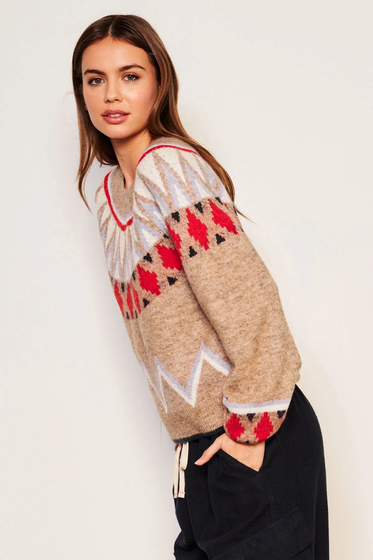 Sundry Fairisle Sweater in Taupe