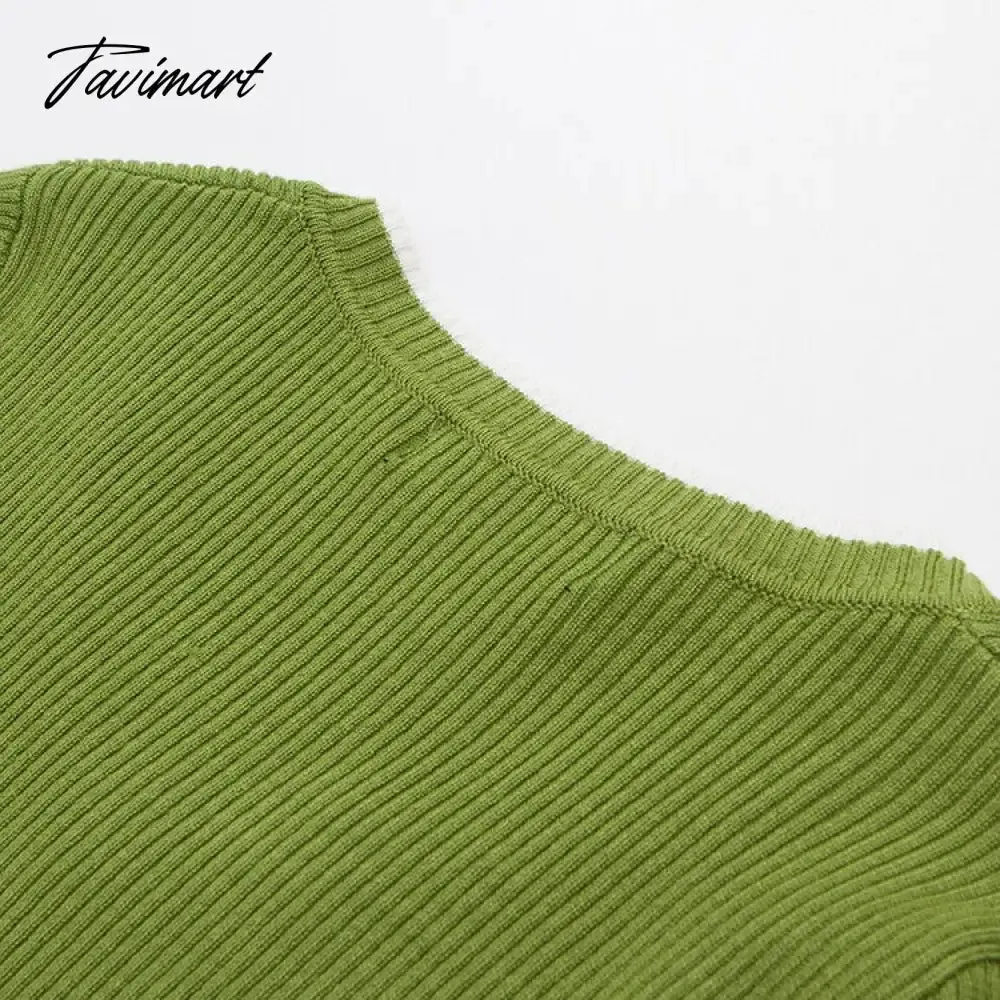 Tavimart Korean fashion cropped sweater vintage clothes v neck sweater long sleeve crop top knitted vintage sweaters for women fashion